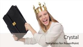  Presentation with crown - PPT theme featuring case competition - woman queen wearing crown isolated background and a soft green colored foreground