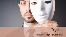  Presentation with case - Amazing PPT layouts having case conceptualization - man with black mask backdrop and a coral colored foreground