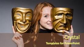  Presentation with hypocrisy - Cool new PPT layouts with case conceptualization - redhead woman iwith masks backdrop and a tawny brown colored foreground