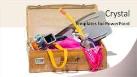  Presentation with suitcase - Cool new theme with case conceptualization - retro suitcase with beach accessories backdrop and a coral colored foreground