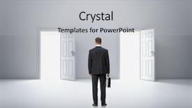  Presentation with full length portrait two men women brown sweater - Presentation theme with case in front of two background and a light gray colored foreground