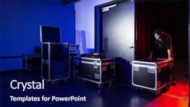  Presentation with loading - Amazing presentation design having case management - roadie rolling a flightcase off backdrop and a navy blue colored foreground