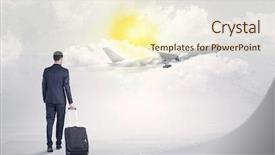  Presentation with luggage - Audience pleasing slides consisting of case management - young businessman with luggage walking backdrop and a cream colored foreground