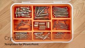  Presentation with case - Slides having case-of-screws-and-wallplugs background and a coral colored foreground