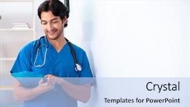  Presentation with whiteboard - Presentation consisting of case presentatipn - young male doctor in front background and a  colored foreground