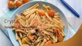  Presentation with tuna - Presentation theme consisting of caserecce-with-fresh-tuna-tomatoes background and a gold colored foreground