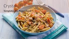  Presentation with tuna - Presentation design with caserecce-with-fresh-tuna-tomatoes background and a coral colored foreground