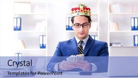 Presentation with office king - Slides enhanced with cash - businessman king with money background and a teal colored foreground