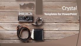  Presentation with men shoes - PPT theme having clock cash - men's clothes and accessories jeans background and a coral colored foreground