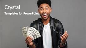  Presentation with gray - Audience pleasing slide set consisting of cash - portrait of a joyful excited backdrop and a gray colored foreground