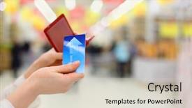  Presentation with credit card - Presentation theme consisting of cash advance - woman gets credit card background and a soft green colored foreground