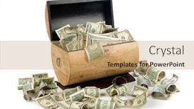  Presentation with cash - Colorful presentation design enhanced with cash-box-full-of-money backdrop and a coral colored foreground