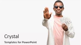  Presentation with control - Amazing PPT theme having cash control - african man holding dollar bank backdrop and a white colored foreground