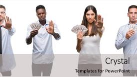  Presentation with team group - Audience pleasing PPT layouts consisting of cash control - collage of group team backdrop and a light gray colored foreground