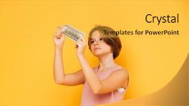  Presentation with dollar - Theme having cash control - serious confident girl looking background and a yellow colored foreground