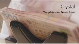  Presentation with hong kong stock market - PPT theme featuring cash counting machine counting hong background and a mint green colored foreground