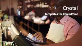  Presentation with new order - Presentation design consisting of merchant services - waiter in apron standing background and a tawny brown colored foreground