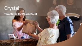  Presentation with cash - Slides enhanced with cash desk serving senior customer background and a violet colored foreground