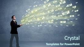  Presentation with money flow - Slides consisting of cash flow - caucasian male in business suit background and a ocean colored foreground