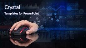  Presentation with wireless adhoc network - Theme with cash flow - hand using wireless mouse background and a navy blue colored foreground