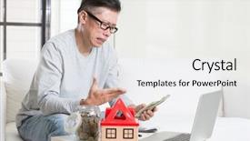  Presentation with money flow - Presentation theme with cash flow problem concept portrait background and a white colored foreground