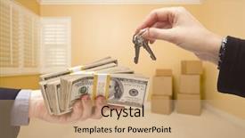  Presentation with house key - Slide deck featuring cash for house key background and a coral colored foreground