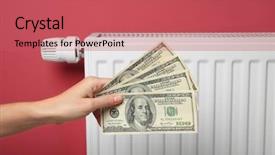  Presentation with battery - Cool new presentation theme with cash handling - female hand holding money near backdrop and a coral colored foreground