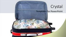  Presentation with lgbt business travel - PPT layouts having cash handling - picture of red travel suitcase background and a seafoam green colored foreground