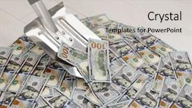  Presentation with bills - Amazing presentation design having cash handling - shovel lifts dollar bills backdrop and a  colored foreground