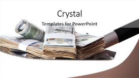  Presentation with floating dollar bills - Slide deck having cash handling - shovel lifts dollar bills background and a  colored foreground