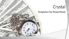  Presentation with time money - Theme consisting of cash handling - silver pocket clock and money background and a white colored foreground