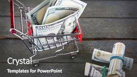  Presentation with shopping trolley - PPT theme enhanced with cash handling - small shopping trolley with dollars background and a  colored foreground