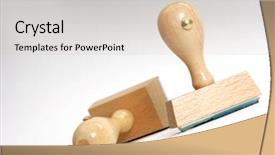  Presentation with stamps - Slide deck with cash handling - two wooden rubber stamps background and a soft green colored foreground