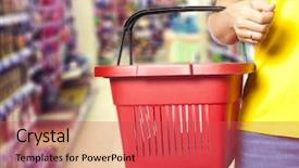  Presentation with cash handling - PPT theme featuring cash handling - women holding empty shopping basket background and a red colored foreground