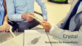  Presentation with car buying - Amazing slide deck having cash key - auto business sale and people backdrop and a soft green colored foreground