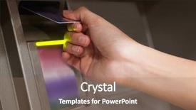  Presentation with atm - PPT theme with cash machine - close up of a hand background and a coral colored foreground