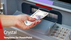  Presentation with russian - Colorful presentation enhanced with cash machine - female hands closeup with russian backdrop and a coral colored foreground