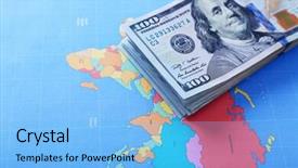  Presentation with cash - Presentation featuring cash on the world map background close up background and a light blue colored foreground