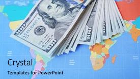  Presentation with cash - Audience pleasing PPT layouts consisting of cash on the world map background close up backdrop and a light blue colored foreground