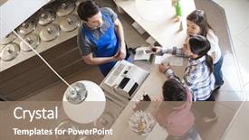  Presentation with nfc - Slide set featuring cash register - woman standing with family making background and a coral colored foreground