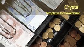  Presentation with cash - Beautiful PPT theme featuring cash register with euro coins and notes backdrop and a tawny brown colored foreground