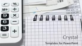  Presentation with bookkeeping - Presentation theme enhanced with cash-registers-purchase-receipt-calculator background and a light gray colored foreground