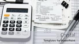 Presentation with bookkeeping - Audience pleasing presentation theme consisting of cash-registers-purchase-receipt-written backdrop and a light gray colored foreground