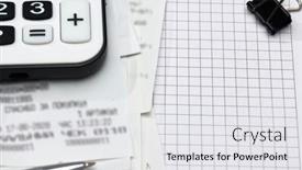  Presentation with bookkeeping - Presentation featuring cash-registers-purchase-receipt-written background and a white colored foreground