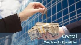  Presentation with cash - Colorful slide deck enhanced with cash to woman for key backdrop and a ocean colored foreground