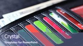  Presentation with money transfer - Slide set featuring cash transfer - black leather wallet with colourful background and a ocean colored foreground