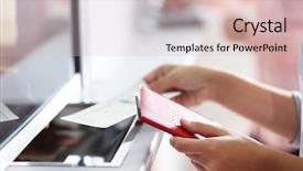  Presentation with counters - Colorful presentation design enhanced with cash transit - airport check-in counters with passengers backdrop and a lemonade colored foreground