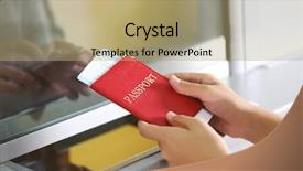  Presentation with counters - Beautiful presentation featuring cash transit - airport check-in counters with passengers backdrop and a coral colored foreground