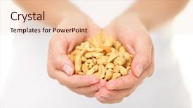  Presentation with healthy snack - PPT theme consisting of cashew nuts - woman showing salty background and a lemonade colored foreground