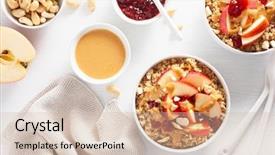  Presentation with peanut butter - Audience pleasing presentation consisting of cashews - apple peanut butter quinoa bowl backdrop and a soft green colored foreground